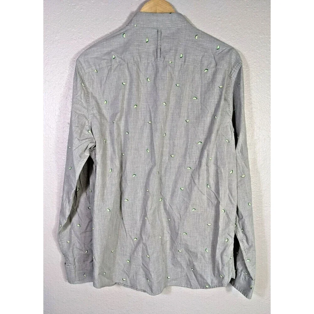 BANANA REPUBLIC Luxe Poplin Slim Fit Buttons Gray Lime Print Shirt Men's Sz L 59